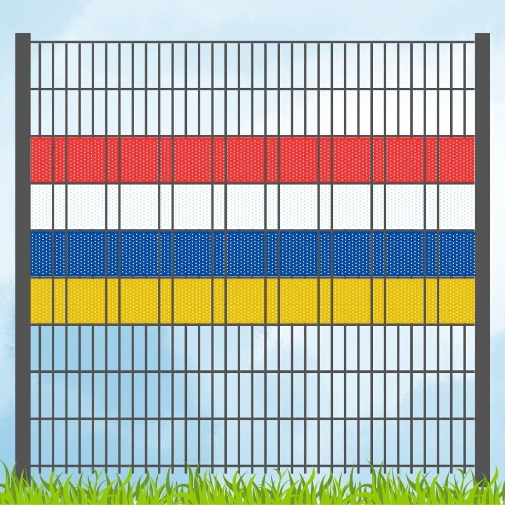 zaun|zu zaun|zu Akzentstreifen Vereinsfarben 2,55 m x 19 cm x 0,1 cm Rot/Weiß/Blau/Gelb Volle Streifenbreite Gelocht - Product image 1 of 2