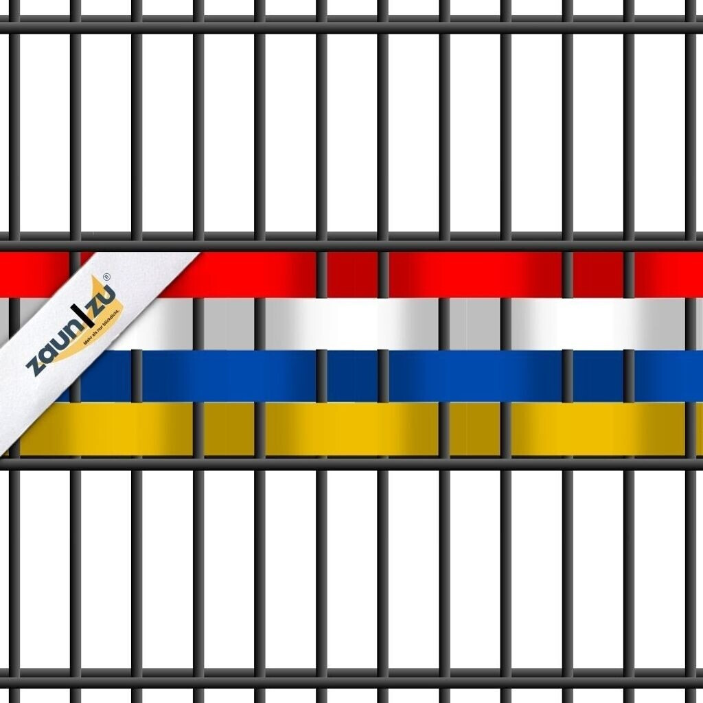 zaun|zu zaun|zu Akzentstreifen Vereinsfarben 2,55 m x 19 cm x 0,1 cm Rot/Weiß/Blau/Gelb Volle Streifenbreite Gelocht - side view