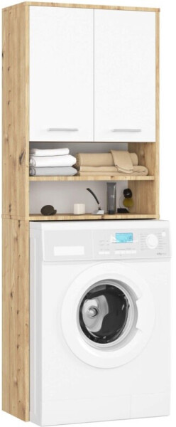 Akord Furniture Factory Waschmaschinenumbauschrank FIN Artisan Eiche, Weiß 64 cm 2 Türen B64xH180xT30 cm