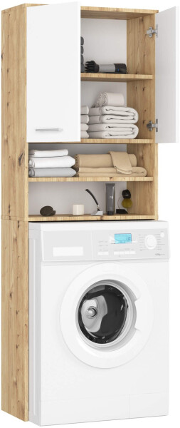 Akord Furniture Factory Waschmaschinenumbauschrank FIN Artisan Eiche, Weiß 64 cm 2 Türen B64xH180xT30 cm, Bild 2