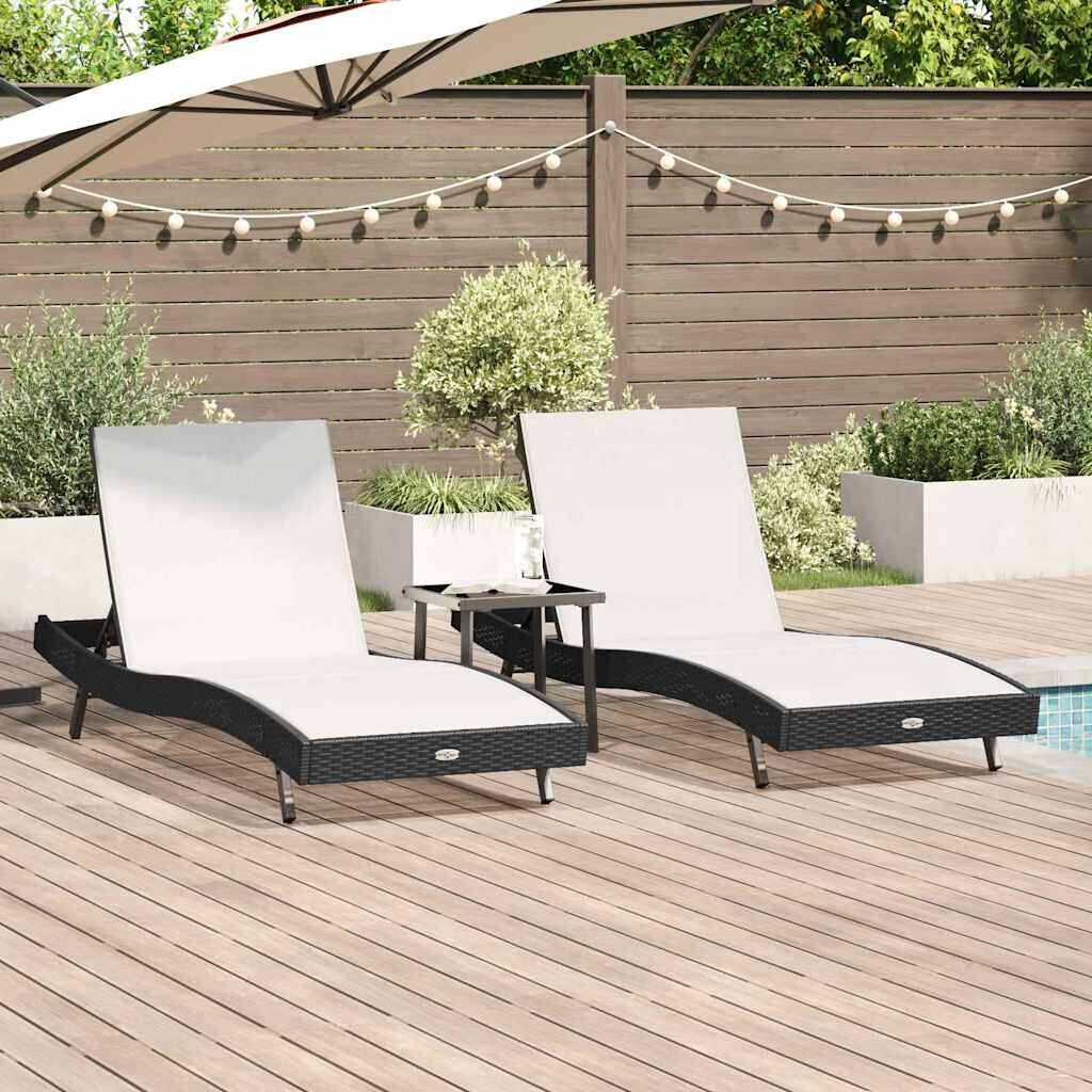 vidaXL Liegestühle Schwarz Weiß 40 x 40 x 40,5 cm Poly-Rattan (3 Stk.)