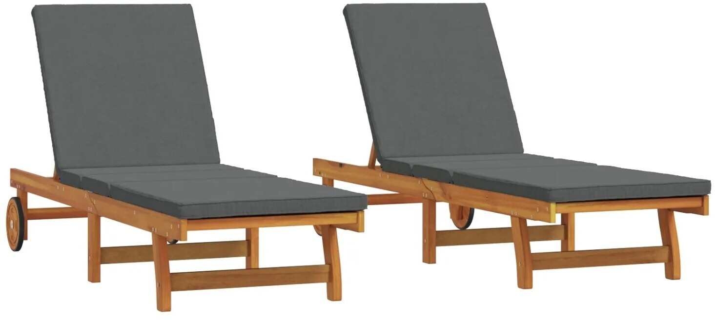 vidaXL Sonnenliege mit Rädern und Kissen (2 Stk.)
