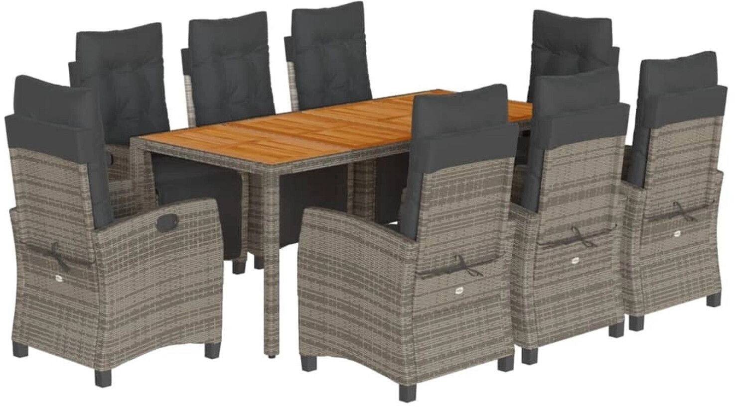 vidaXL 9-tlg. Garten-Essgruppe mit Kissen Grau Poly Rattan (3212917)