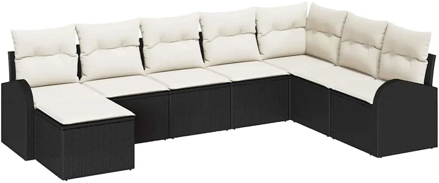 vidaXL Sofa Set mit Kissen 8 pcs Schwarz und Weiß Poly-Rattan (3354826)