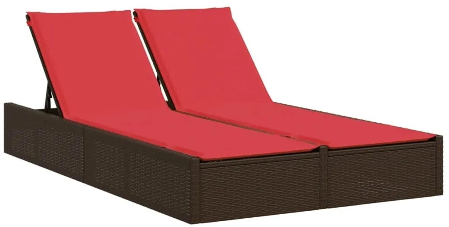 vidaXL Gartenliege Doppelte Sonnenliege mit Kissen Braun Poly Rattan 1 St. Braun