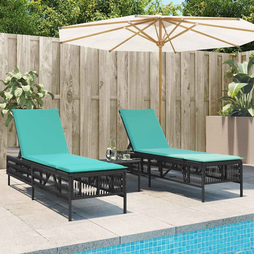vidaXL Gartenliege Sonnenliegen 2 Stk. mit Tisch Schwarz Poly Rattan 1 St. Schwarz