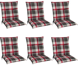 Beautissu Sunny RK Low-Back Chair Cushion 100x50x6cm Bordeaux Checkered Set of 6