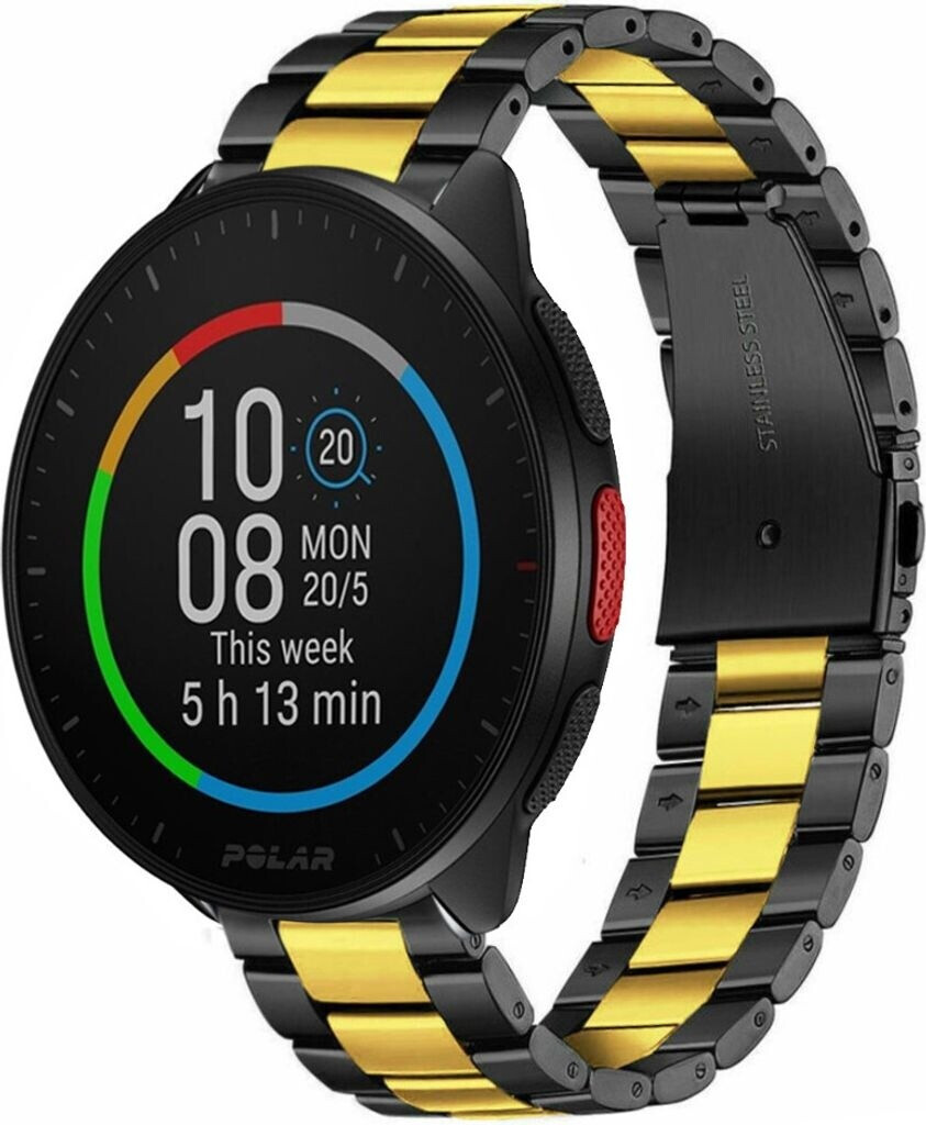 Strap-it Stahlarmband passend für Polar Pacer (Schwarz/Gold)