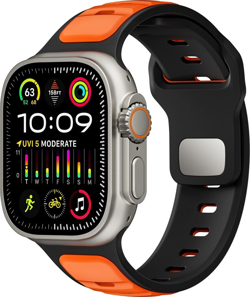 Strap-it Silikonarmband passend für Apple Watch Premium Outdoor (Orange/Schwarz)