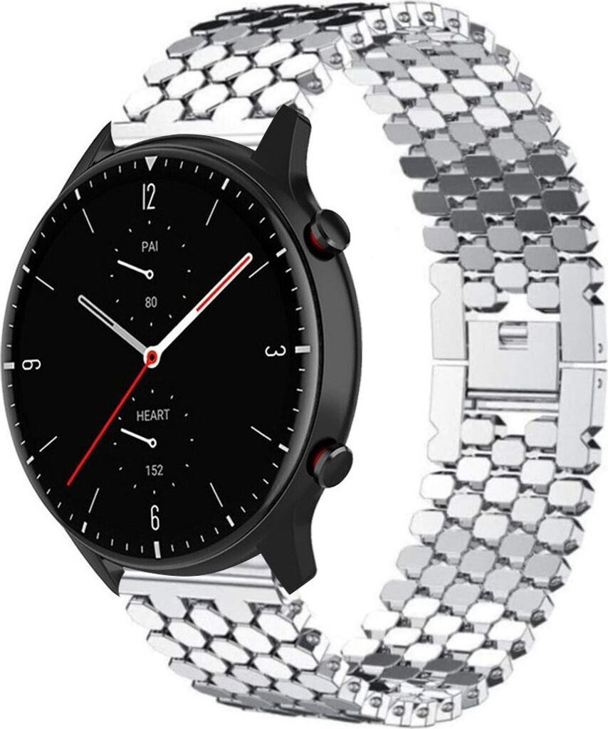 Strap-it Gliederarmband passend für Amazfit GTR 2 Fisch (Silber)