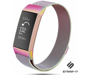 Strap-it Milanese Armband passend für Fitbit Charge 3 (Regenbogen)