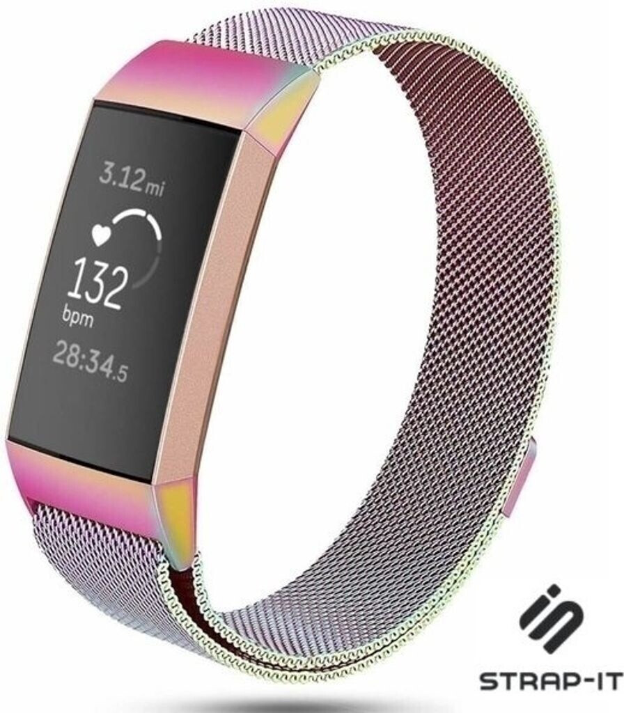 Strap-it Milanese Armband passend für Fitbit Charge 3 (Regenbogen)