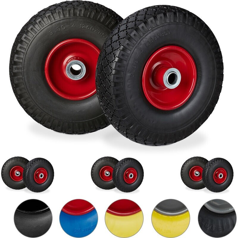 Relaxdays 8 x Sackkarrenrad Stahlfelge schwarz-rot Rot chwarz