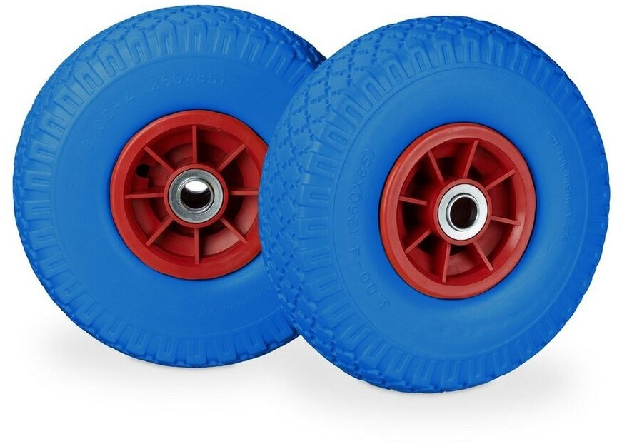Relaxdays 4 x Sackkarrenrad PU 3.00-4 blau-rot Blau ot