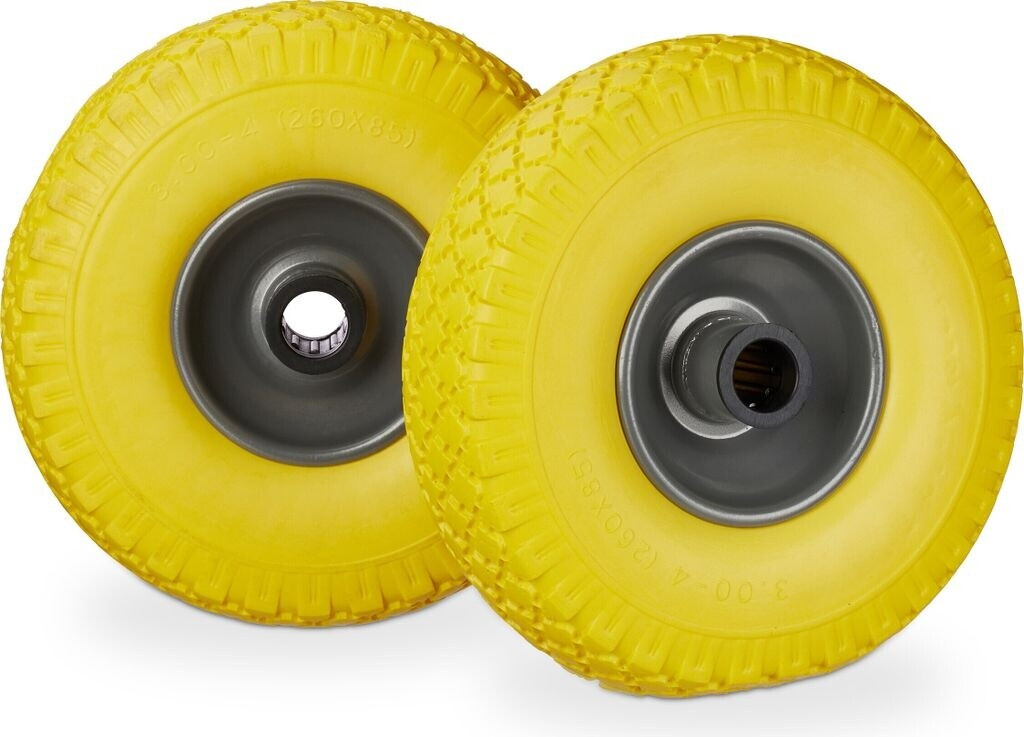 Relaxdays 4 x Sackkarrenrad Vollgummi gelb-grau Gelb rau