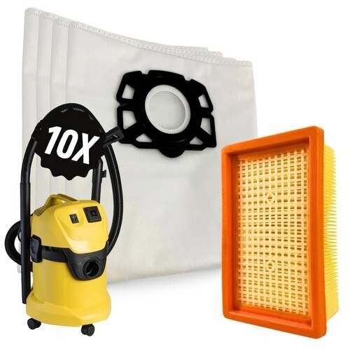 Maxorado 10x Staubsaugerbeutel + 1 Filter für Kärcher KF487 Ersatz Beutel MV4 MV5 MV6 WD4 WD5 WD6 KWD6 KWD5 KNT4 2.863-006.0 Nass- und Trockensauger Vliesfilterbeutel