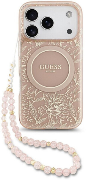 Guess iPhone 17 Pro Hülle Case Cover MagSafe Flowers Allover Electro Pearl Strap