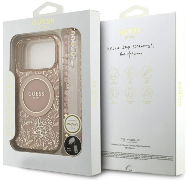 Guess iPhone 17 Pro Hülle Case Cover MagSafe Flowers Allover Electro Pearl Strap, Bild 2