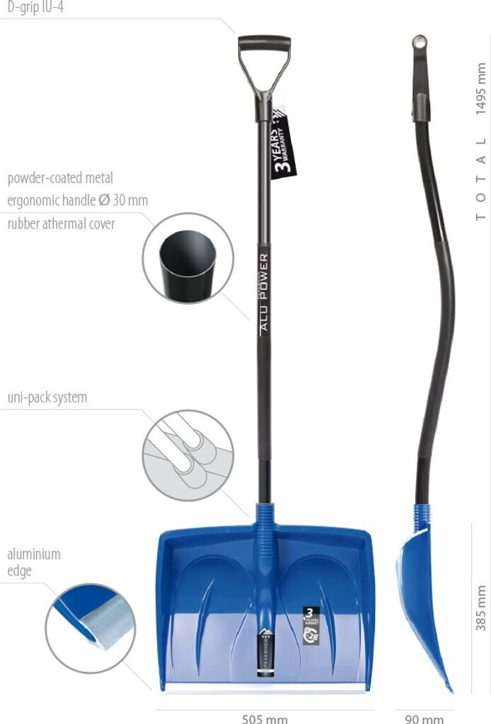 Prosperplast Prosperplast 2x Schneeschaufel Kunststoff-Blatt Aluminiumkante Aluminium-Stiel - back view