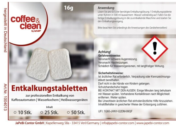 JaPeBi 10 Entkalkungstabletten / Entkalker-Tabs á 16g lose geschüttet, Bild 3