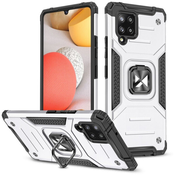 Wozinsky Ring Armor Armored Hybrid Case Cover + Magnetic Holder Samsung Galaxy A42 5G Silver
