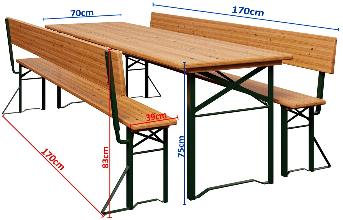 Casaria Beer tent set with backrest and table 170 x 70 x 76 cm