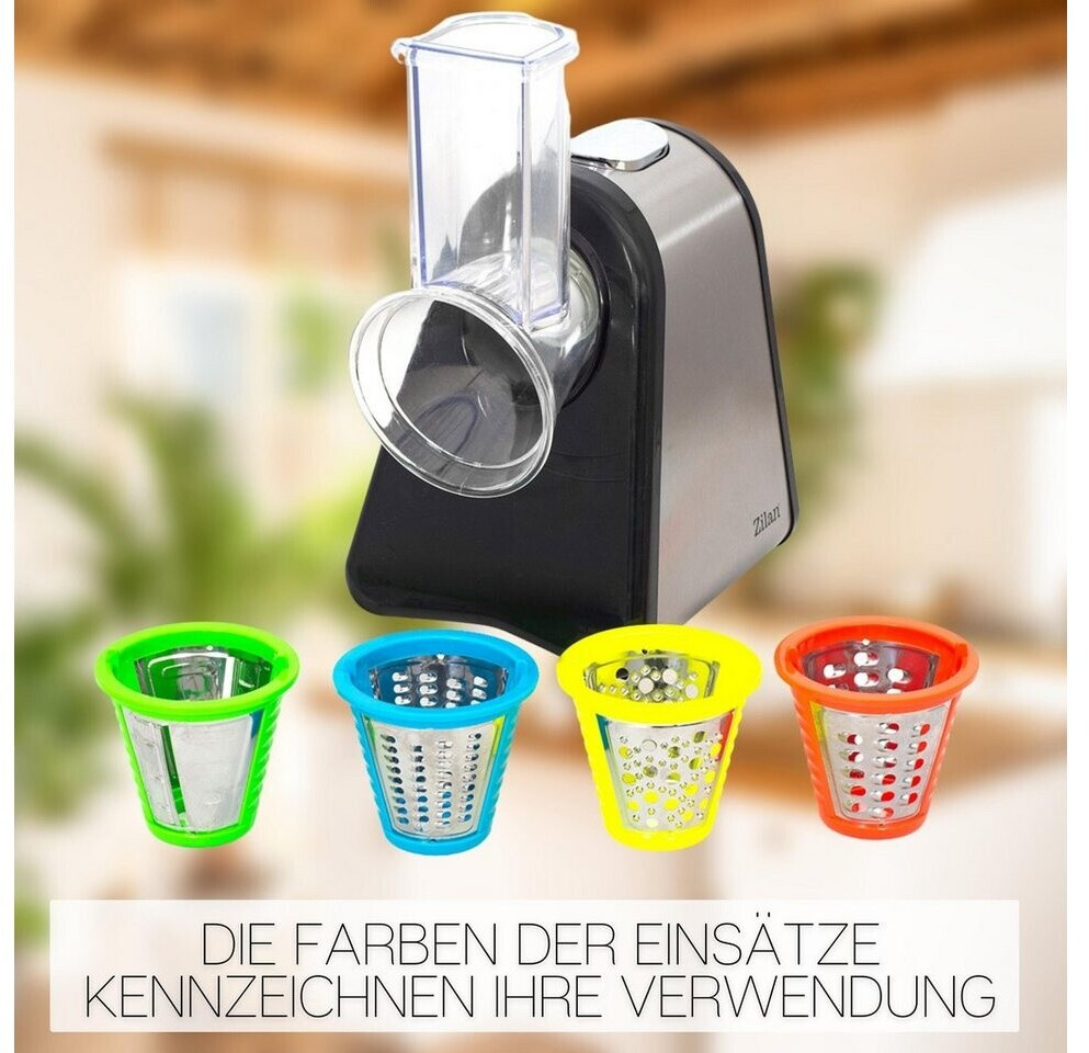 Zilan Elektrische Reibe Elektrischer Gemüsehobel Spiralschneider Gemüseschneider 200 Watt 4 Aufsätze | ab 49,90 € (Oktober 2026)