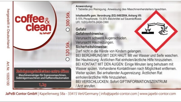JaPeBi 120 Reinigungstabletten Coffee&Clean by á 1,2gr. für Siebtragermaschinen, Bild 3