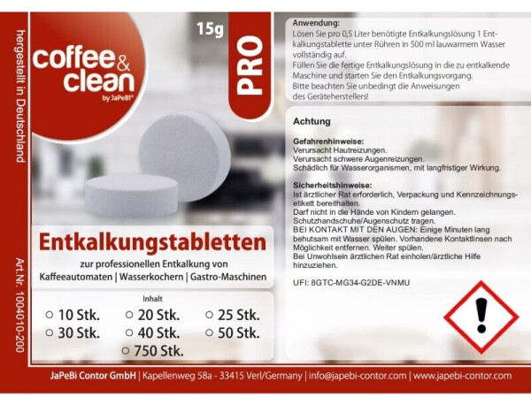 JaPeBi 25 Entkalkungstabletten PRO 15g Coffee&Clean, Bild 3