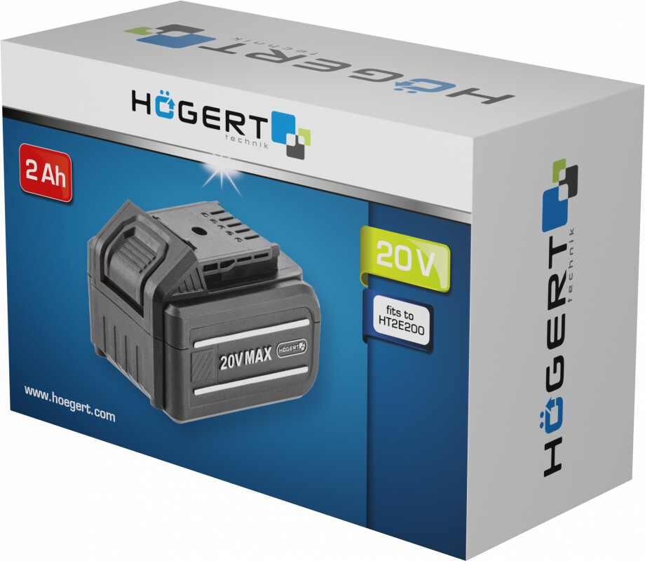 Batterie HÖGERT TECHNIK 18 V 2,0 Ah – Li-Ion Compacte 0,42 Kg, Protection Surchauffe/court-circuit, Indicateur De Charge, Pour Outils électriques 18 V
