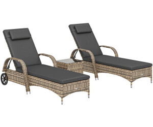 Outsunny Set of 2 Comfortable Sun Loungers with Mattresses (862-014V04CG) dark gray
