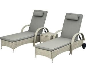 Outsunny Sun Lounger with Table 3-Piece Set Garden Furniture Polyrattan Metal Garden Lounger (862-011V01) gray