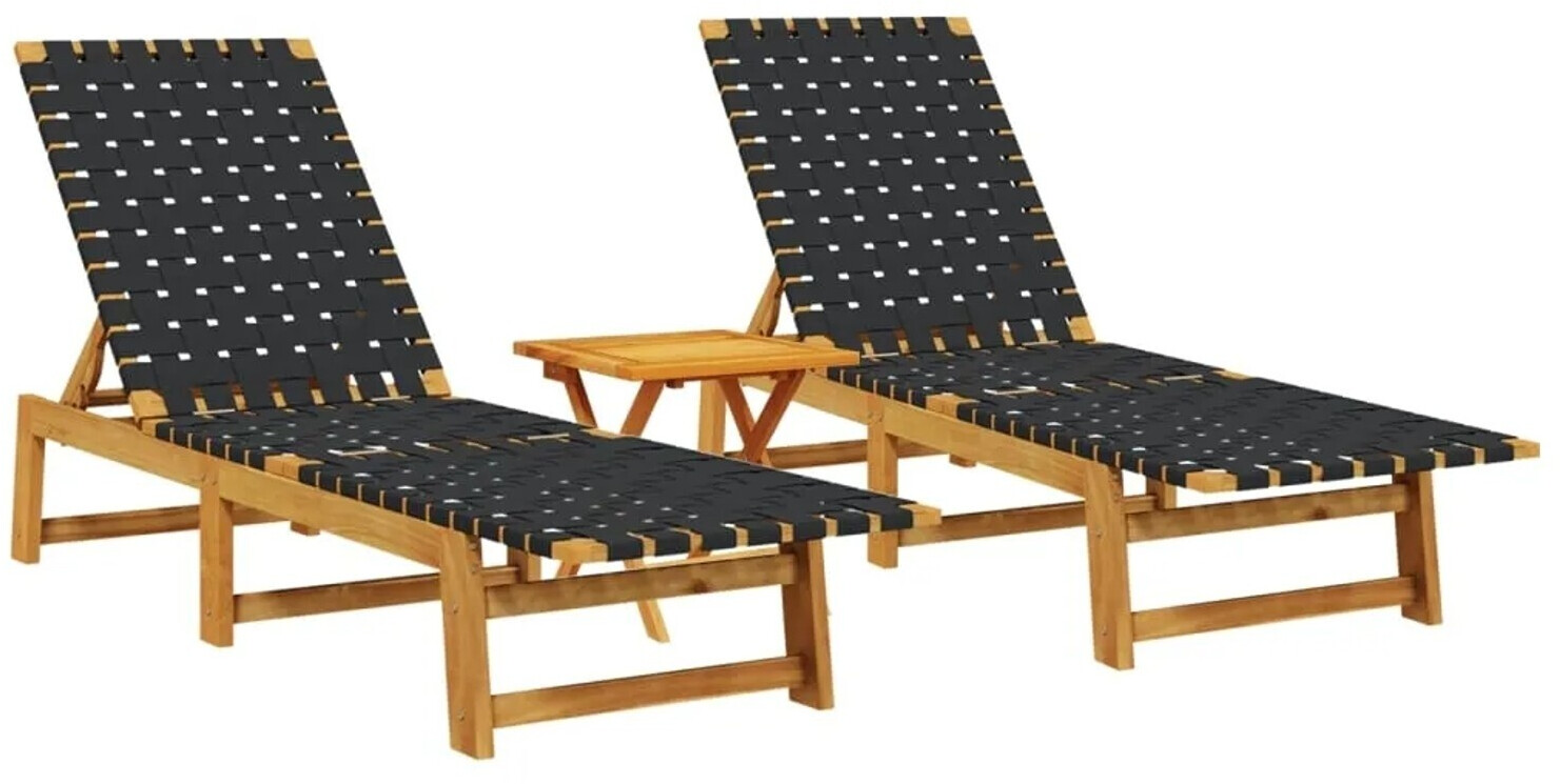 vidaXL Sonnenliegen 2 Stk. mit Tisch Schwarz (3214216)