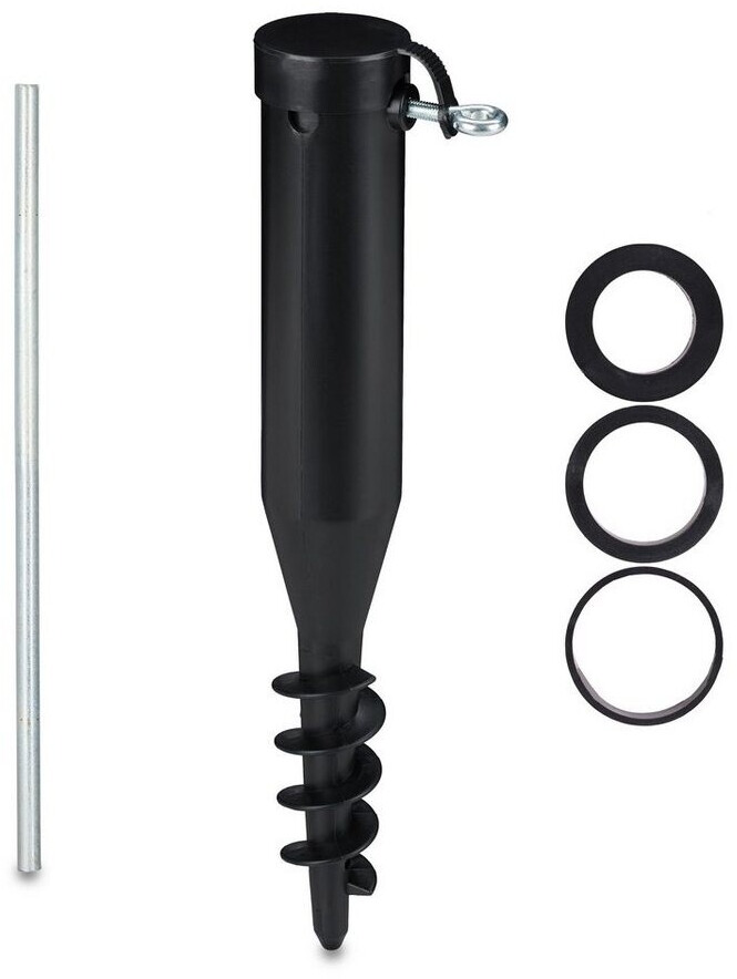 Relaxdays Bodenhülse Sonnenschirm Bohrer Einschraubhülse Erdschraube 400 g Schwarz