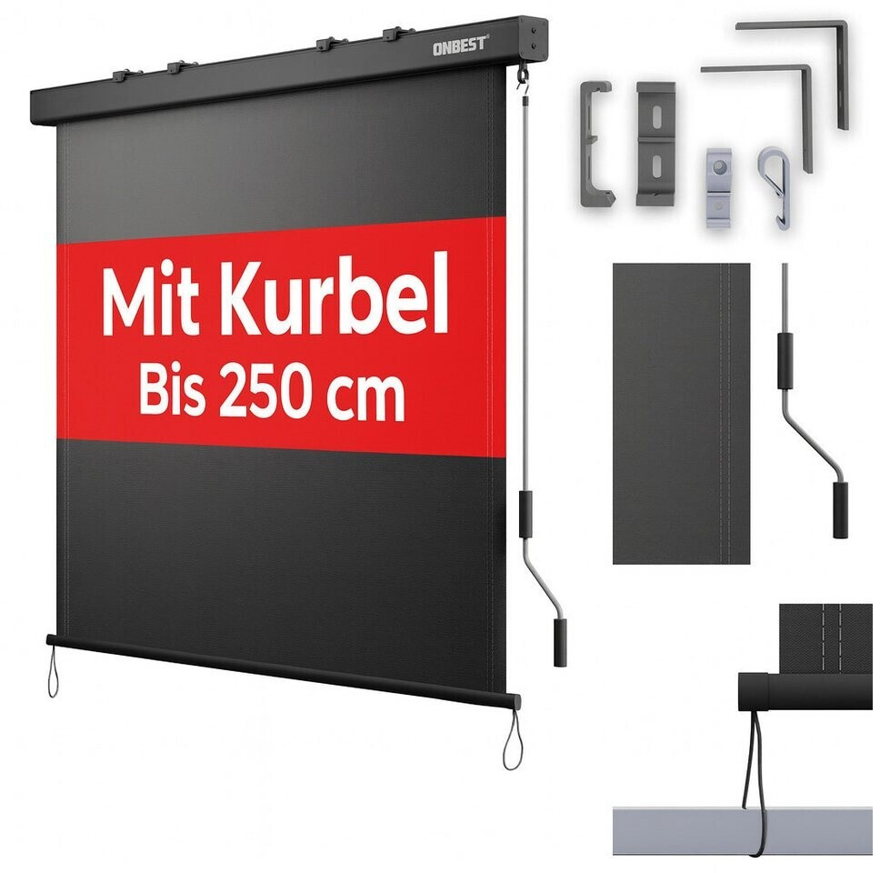 Onbest Senkrechtmarkise ohne Bohren mit Handkurbel 250 x 160 cm schwarz