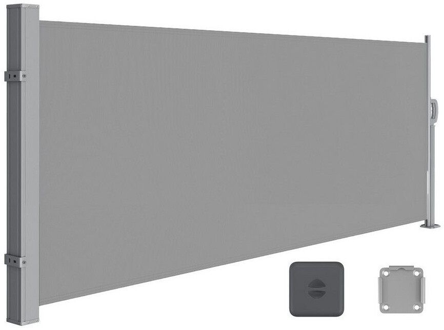 Songmics Seitenmarkise mit Stahl-Kasten rostbeständig 140 x 300 cm grau