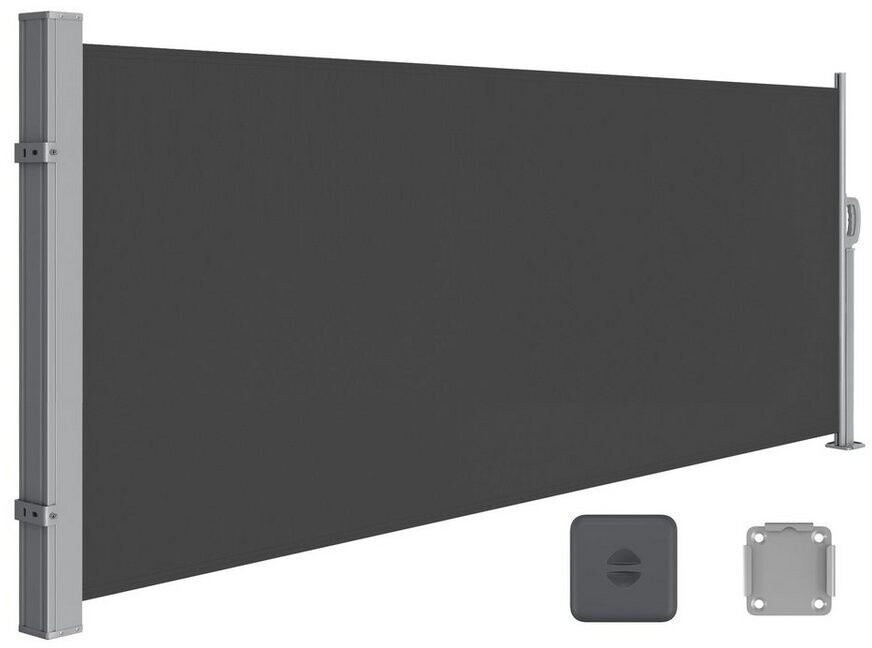 Songmics Seitenmarkise mit Stahl-Kasten rostbeständig 140 x 300 cm schwarz