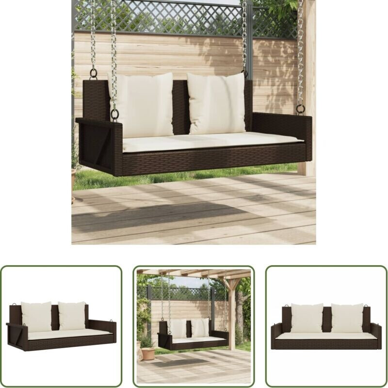 vidaXL Außenbank Hängebank Mit Kissen Braun 119x56x48 Cm Poly Rattan