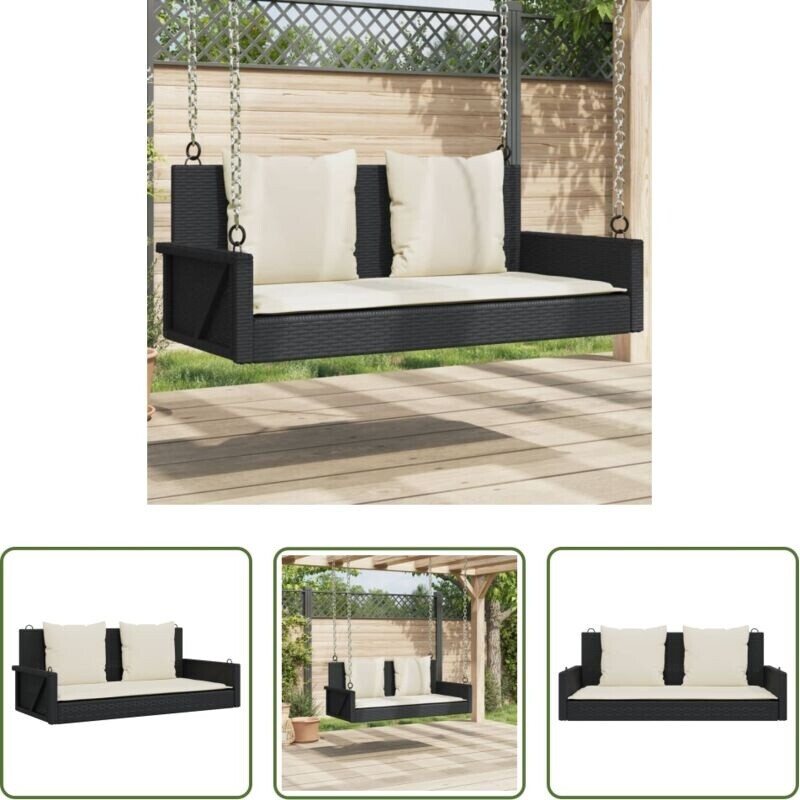 vidaXL Rattanbank Schaukelbank Mit Kissen Schwarz 119 X 56 X 48 Cm Poly Rattan