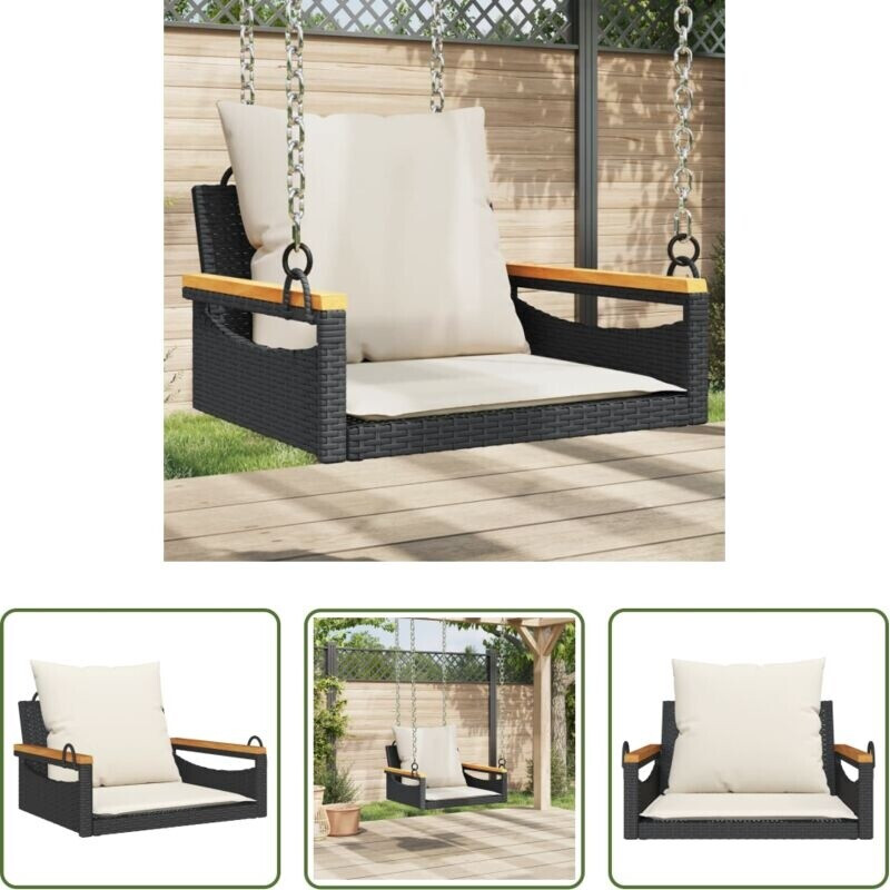 vidaXL Sitzbank Hängesessel Mit Kissen Schwarz 63x62x40 Cm Poly Rattan
