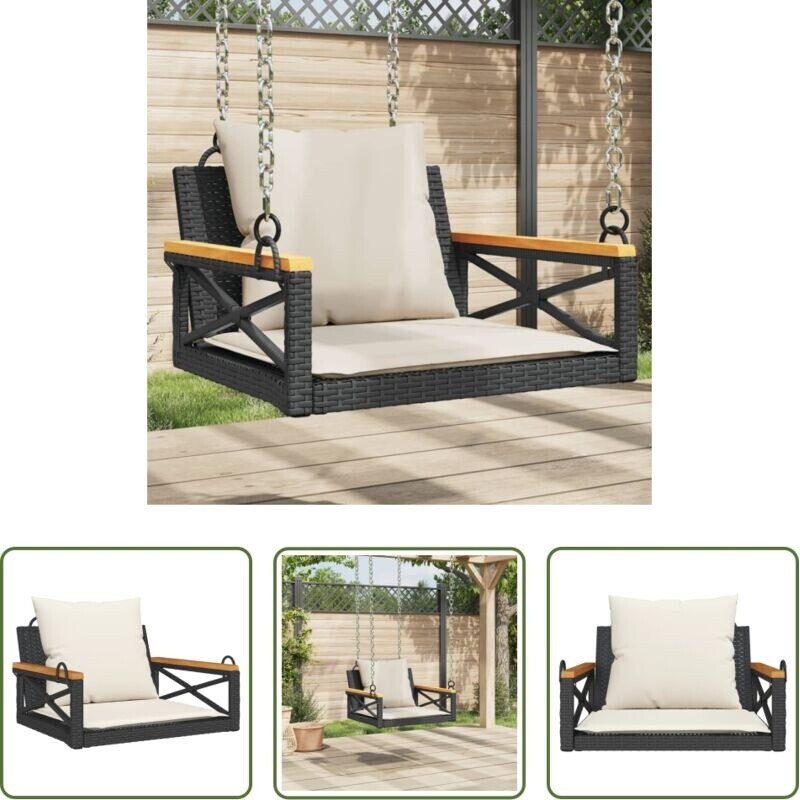 vidaXL Rattan Hängesessel Mit Kissen Schwarz 63x62x40 Cm Poly Rattan