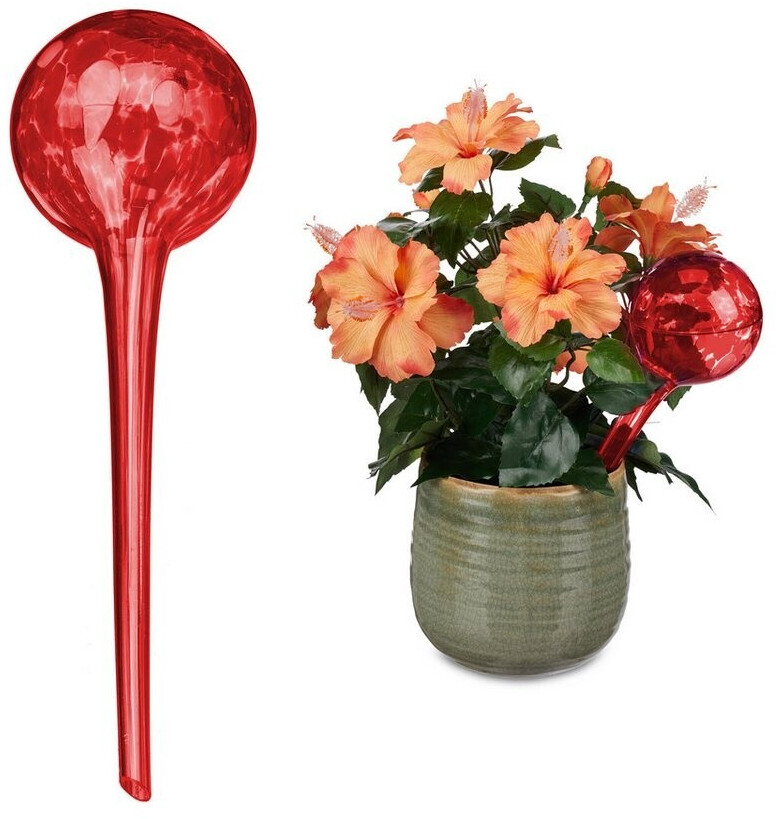 Relaxdays Watering Globes Set of 2 red glass (10030004_47)