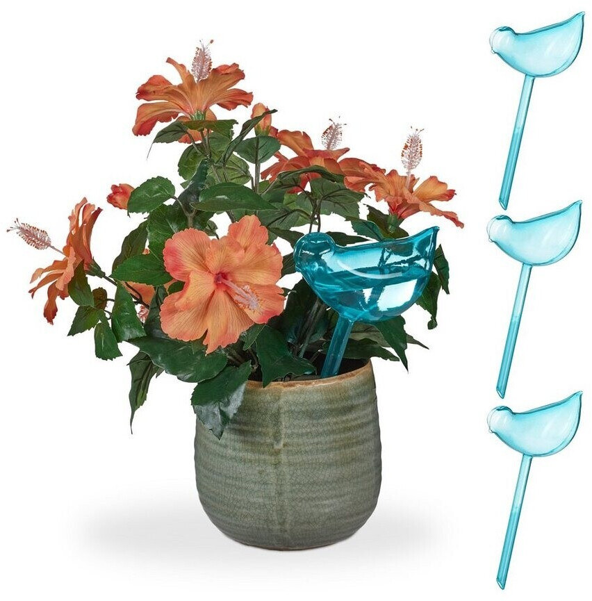 Relaxdays Watering Globes Set of 4 Bird-Shaped blue (10035971_45)