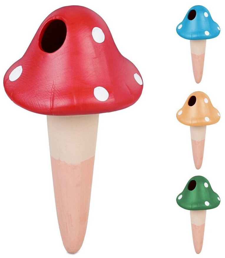 Relaxdays Colorful mushroom Clay Cone Set of 4 dark green/light brown/red (10048442)