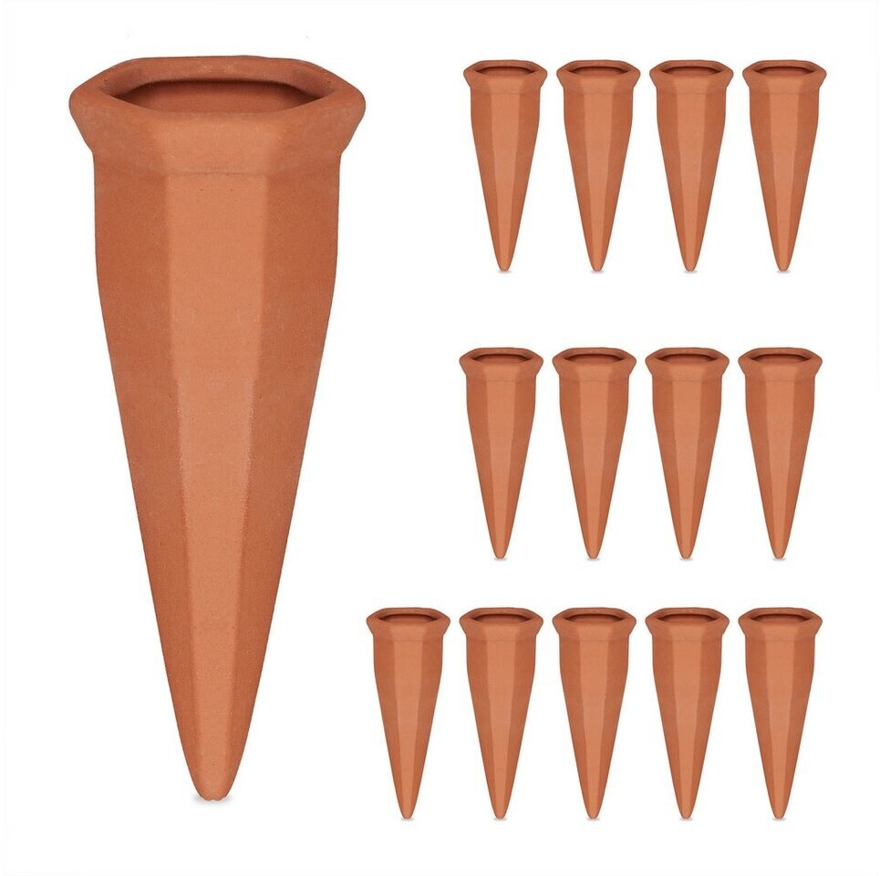 Relaxdays Clay Watering Cones Set of 14 light brown (10050466)