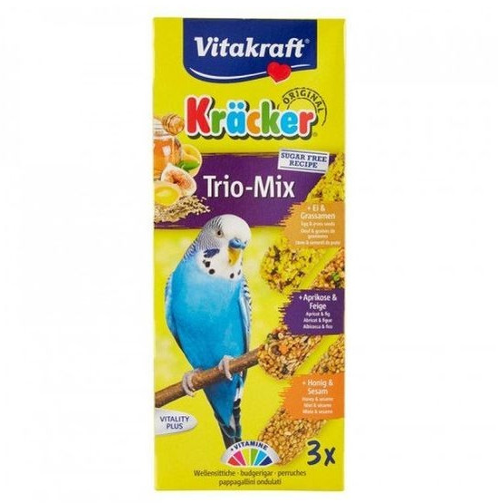 Vitakraft Kräcker Trio-Mix œuf/abricot/miel pour perruches