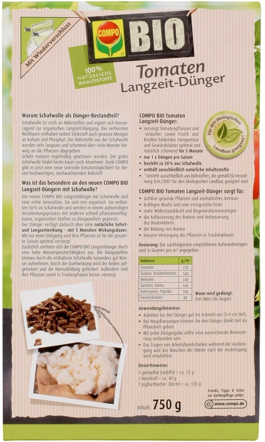 COMPO Tomaten-Langzeitdnger Bio fr alles Fruchtgemse mit Schafwolle 750  g ab 6.95  | Vergleiche 10 Angebote auf idealo.de