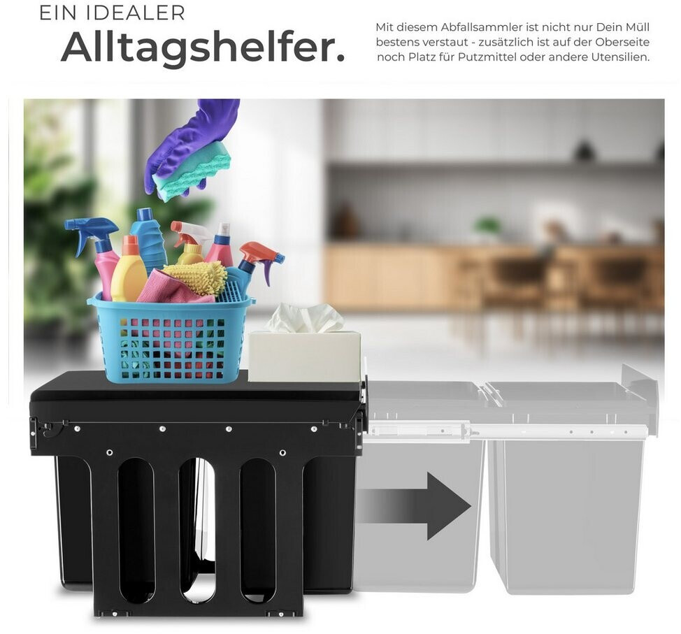 TecTake Einbaumülleimer 2 Fächer, ausziehbar (2x 15L) ab 60,53 € (Oktober 2026)