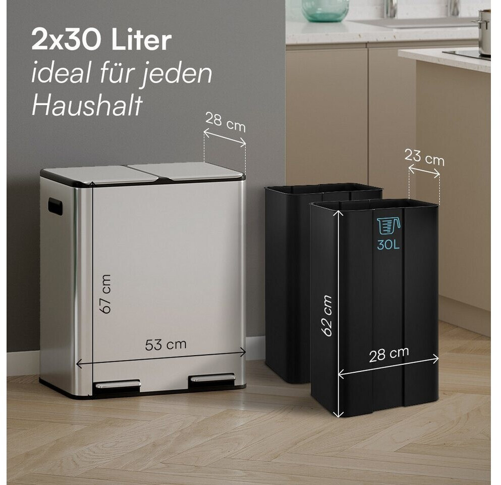 Steelsøn Elyron Mülleimer 2 Fächer 2x30L Edelstahl Silber ab 92,99 € (Oktober 2026)