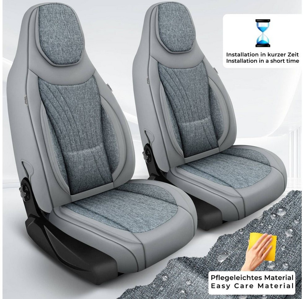 Bremer Coprisedile In Ecopelle Grigia Per Nissan Pixo – Con Tasche E Adatto A Sedili Riscaldati – OT409